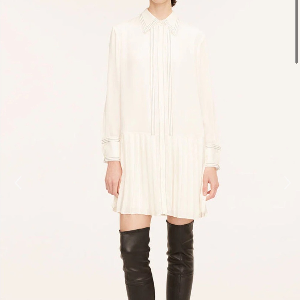 NWT Rebecca Taylor Ivory Silk Mini Shirtdress Pleated Pintuck Collar Dress